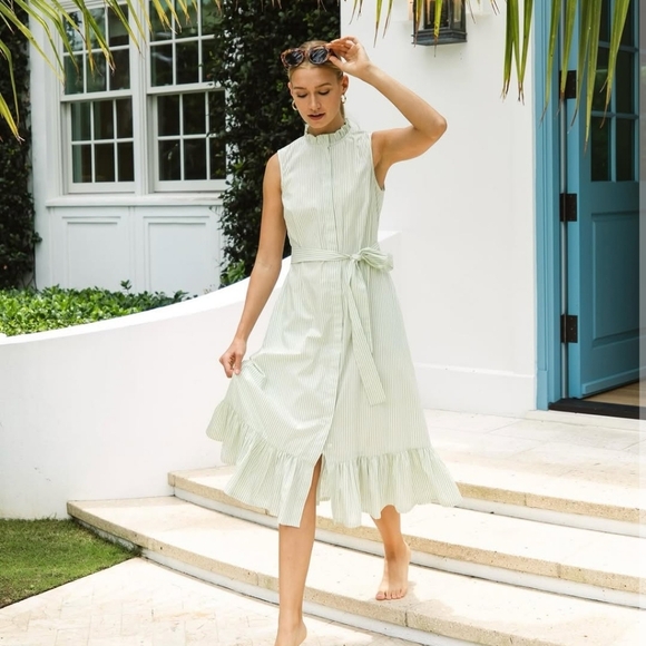 Tillie Dresses & Skirts - NWT Tillie Cocoanut Dress Seagrape Green Stripe Medium Midi Sundress Made In US